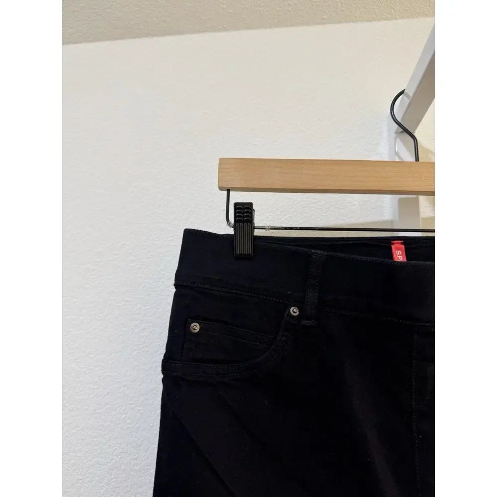 Spanx Womens LT Kick Flare High Rise Pull On Black Wash Stretch Denim Step Hem